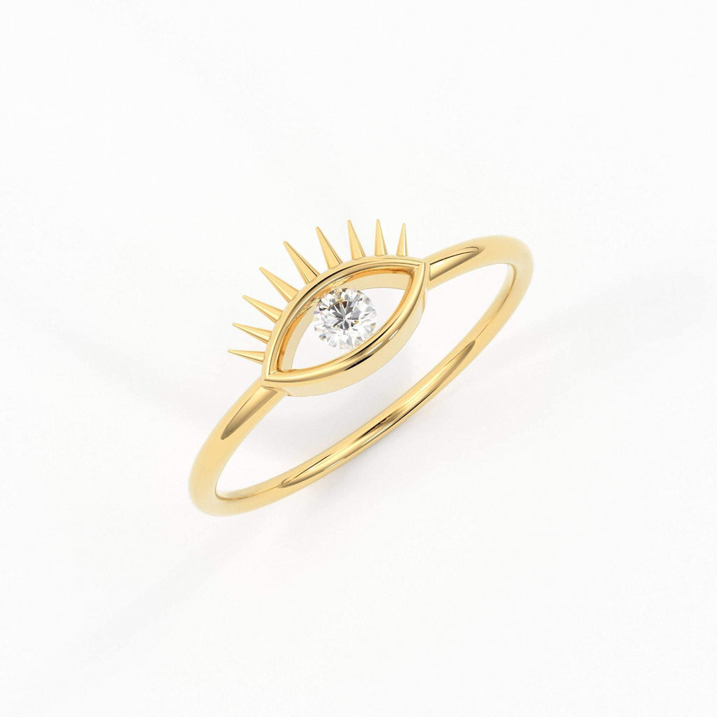 Evil Eye Diamond Ring / 14k Gold Diamond Evil Eye Ring / Good Luck Ring / Dainty Minimal Ring / Boho Jewelry / Fatima Lucky Protection Ring - Jalvi & Co.