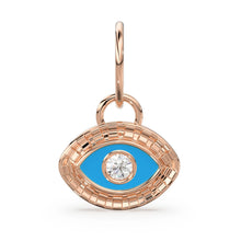 Load image into Gallery viewer, Evil Eye Enamel and Diamond 14k 18k Solid Gold Charm Pendant, Diamond Bead, Enamel Charm Finding, Solid Gold Charm 9mm - Jalvi &amp; Co.