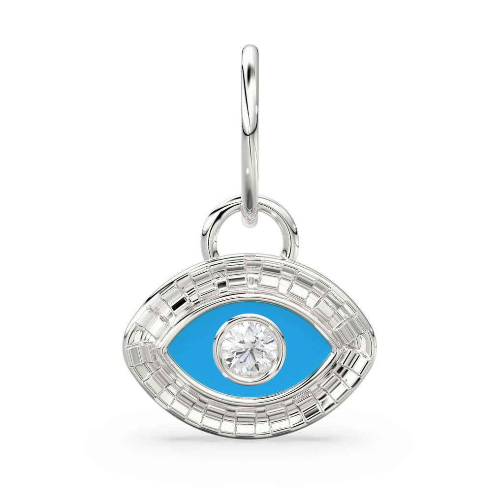 Evil Eye Enamel and Diamond 14k 18k Solid Gold Charm Pendant, Diamond Bead, Enamel Charm Finding, Solid Gold Charm 9mm - Jalvi & Co.