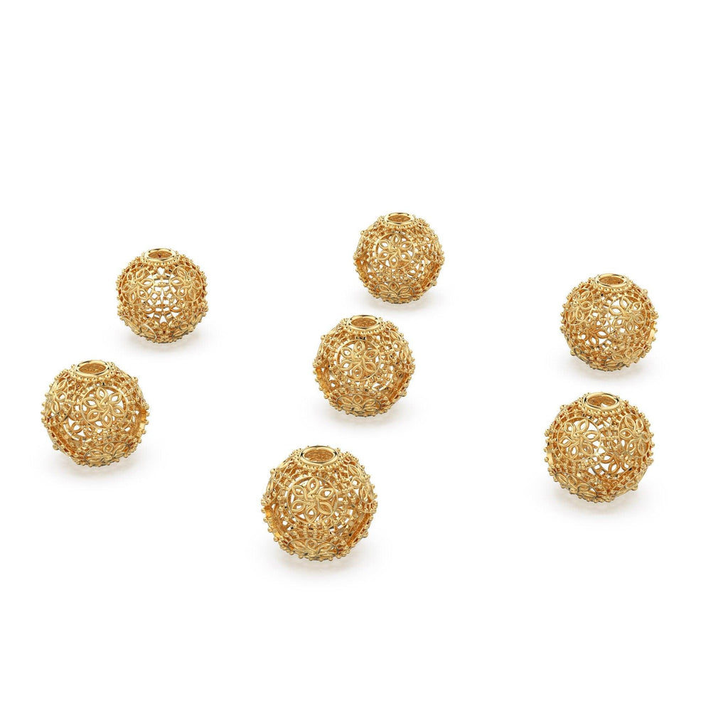 Fancy Floral and Beautiful Solid Gold 14k 18k Handmade Gold Spacer Bead Jewelry Making Supply 6mm 8mm 10mm - Jalvi & Co.
