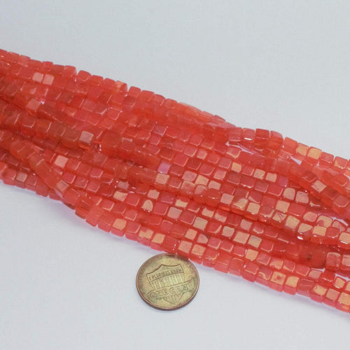 Fanta Orange Carnelian Square Smooth Box Gemstone Loose Beads Strand 4-4.5mm 16