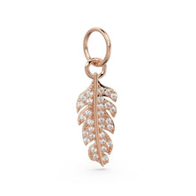 Load image into Gallery viewer, Feather Diamond Solid Gold Charm / Real Diamond Bird Charm / 14k Gold Quill Charm / Feathered Real Diamond Pendant - Jalvi &amp; Co.