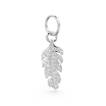 Load image into Gallery viewer, Feather Diamond Solid Gold Charm / Real Diamond Bird Charm / 14k Gold Quill Charm / Feathered Real Diamond Pendant - Jalvi &amp; Co.