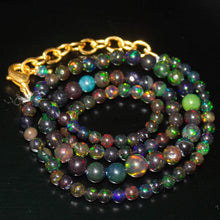 Load image into Gallery viewer, Fire Black Opal Ball Round Gemstone Gold Filled Beads Necklace 18&quot; - Jalvi &amp; Co.