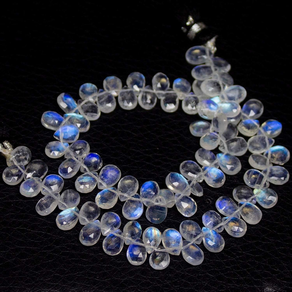 Fire Flash Blue Moonstone Gemstone Faceted Briolette Pear Drop Beads 5" 6mm 7mm - Jalvi & Co.