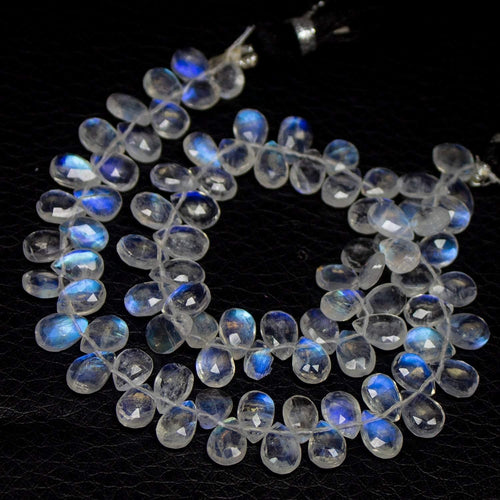 Fire Flash Blue Moonstone Gemstone Faceted Briolette Pear Drop Beads 5