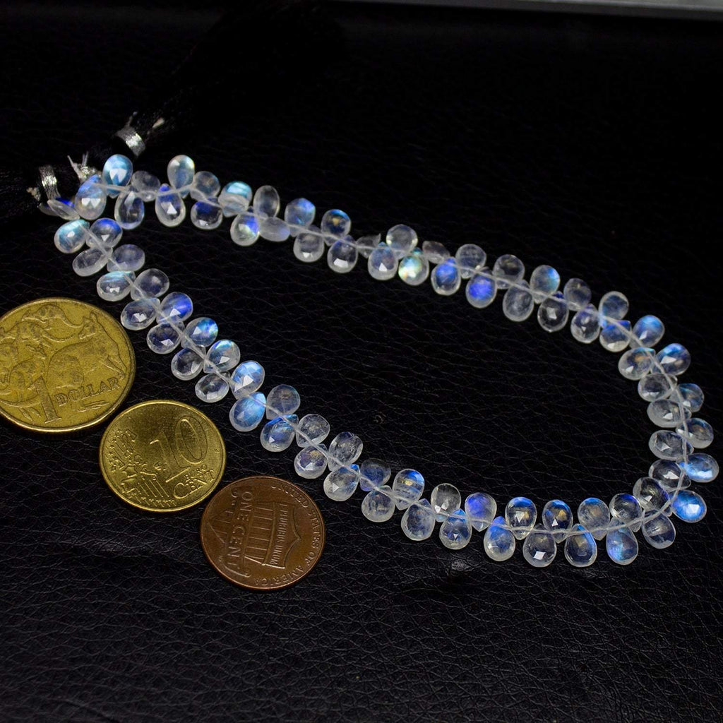 Fire Flash Blue Moonstone Gemstone Faceted Briolette Pear Drop Beads 5" 6mm 7mm - Jalvi & Co.