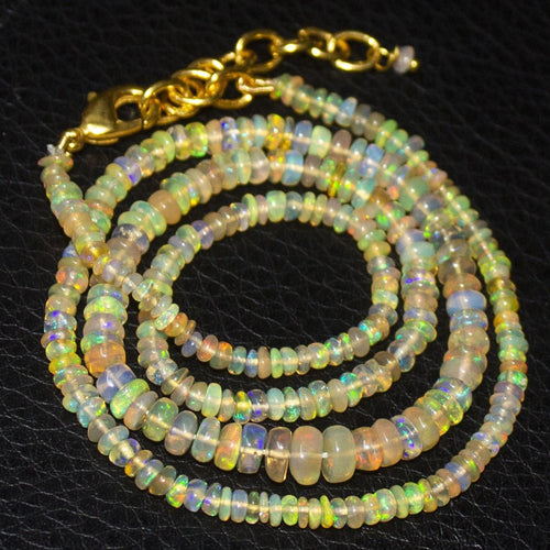 Fire Flash Ethiopian Welo Opal Gold Vermeil Smooth Rondelle Necklace 3mm 5mm 19
