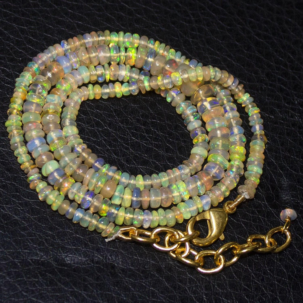 Fire Flash Ethiopian Welo Opal Gold Vermeil Smooth Rondelle Necklace 3mm 5mm 19" - Jalvi & Co.