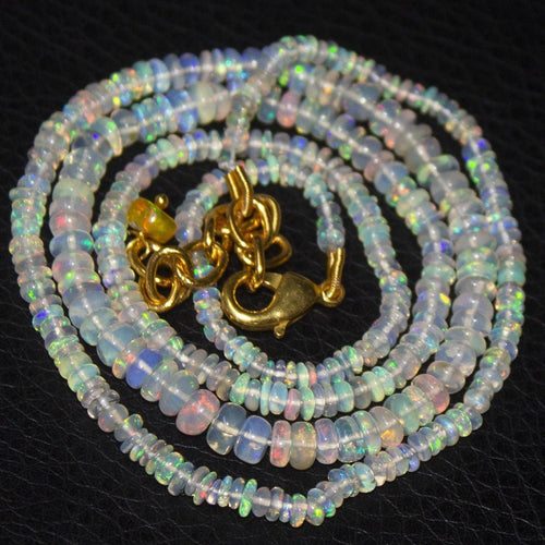 Fire Flash Ethiopian Welo Opal Gold Vermeil Smooth Rondelle Necklace 4mm 2mm 21