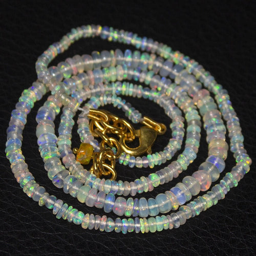 Fire Flash Ethiopian Welo Opal Gold Vermeil Smooth Rondelle Necklace 4mm 2mm 21