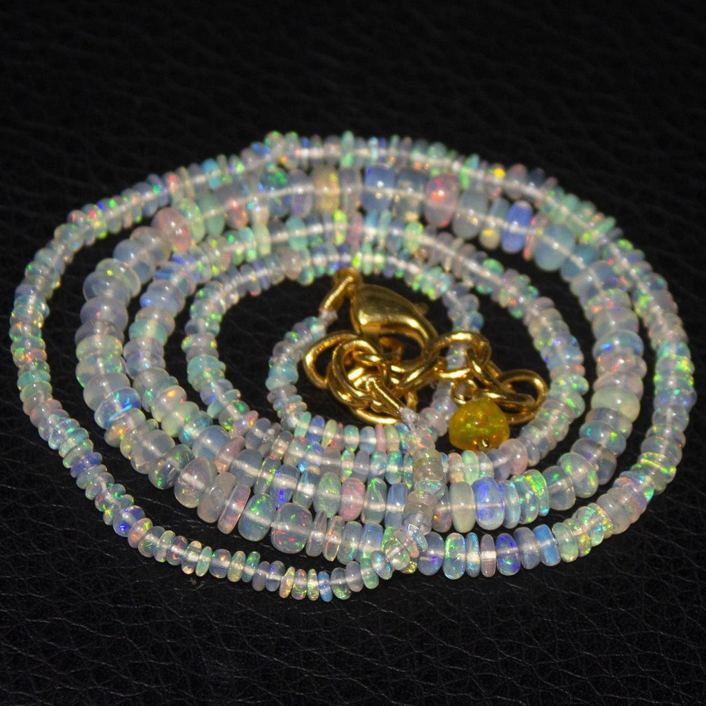 Fire Flash Ethiopian Welo Opal Gold Vermeil Smooth Rondelle Necklace 4mm 2mm 21" - Jalvi & Co.