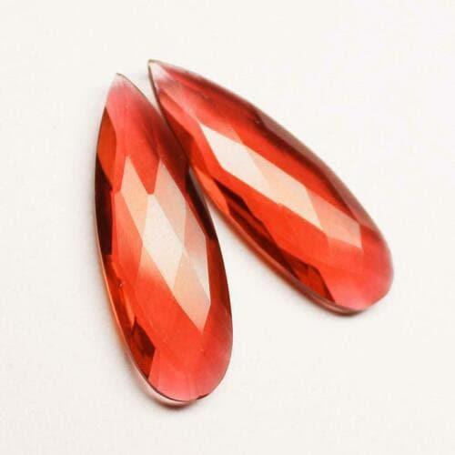 Fire Opal Quartz Faceted Pear Drop Long Gemstone Matching Pair Beads 2pc 30x12mm - Jalvi & Co.