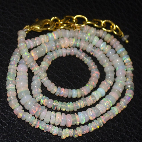 Flashy Ethiopian Welo Opal Gold Vermeil Smooth Rondelle Necklace 18