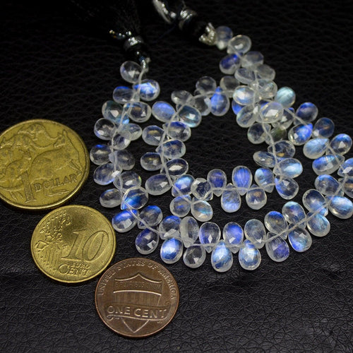 Flashy Real Blue Moonstone Gemstone Faceted Pear Drop Briolette Beads 7mm 6mm 5