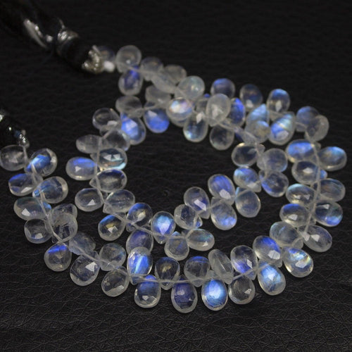 Flashy Real Blue Moonstone Gemstone Faceted Pear Drop Briolette Beads 7mm 6mm 5