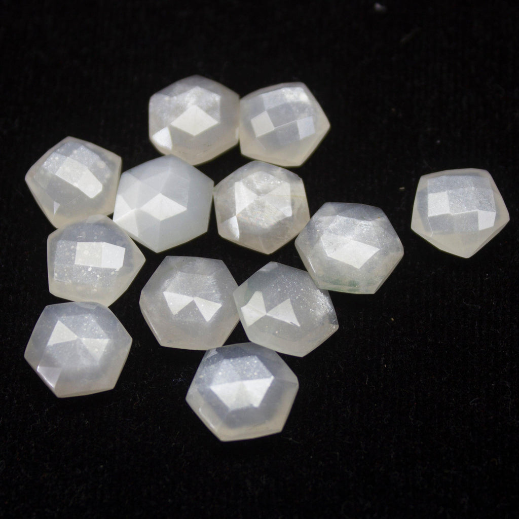 Flashy White Moonstone Faceted Hexagon Gemstone Loose Pair Beads 2pc 10mm - Jalvi & Co.