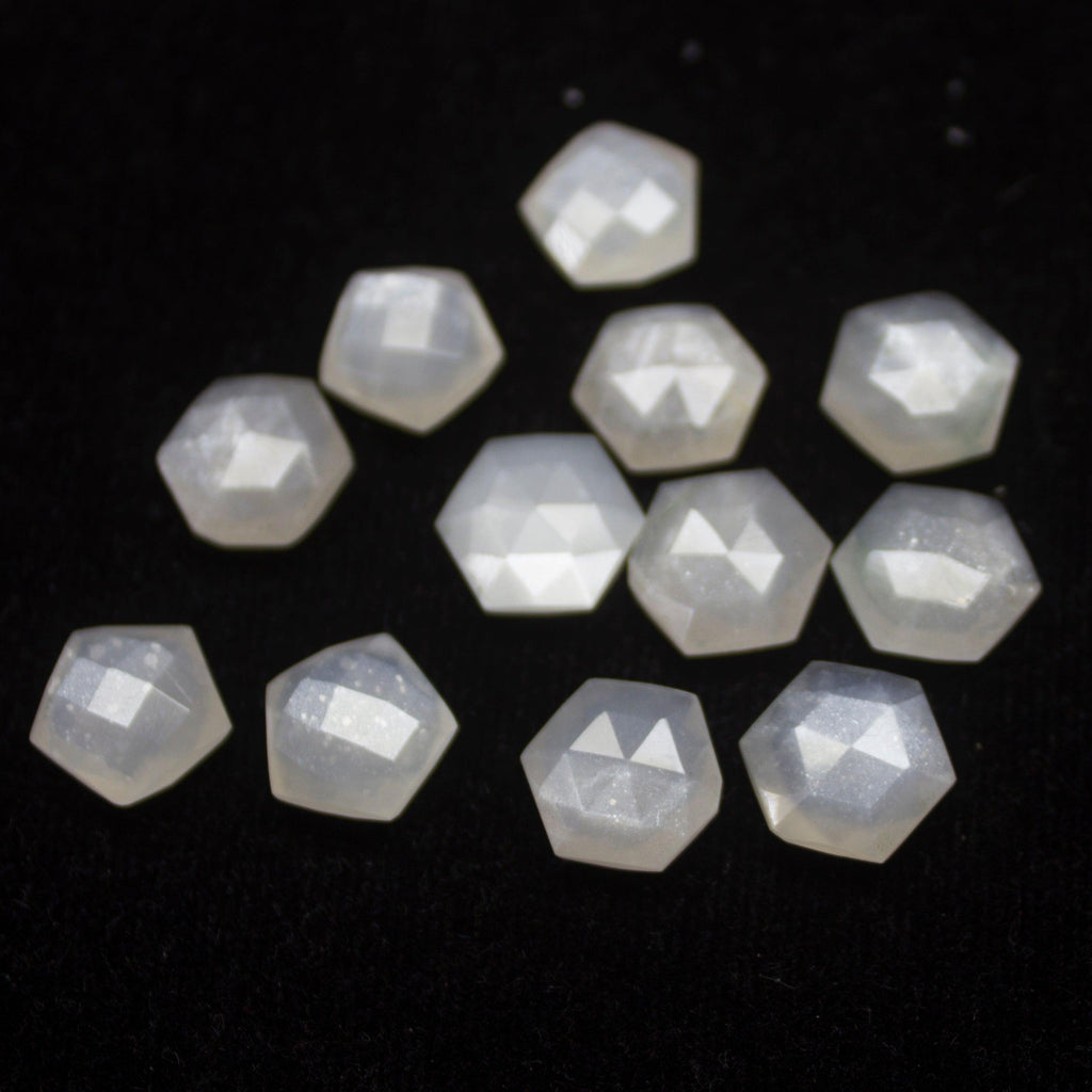 Flashy White Moonstone Faceted Hexagon Gemstone Loose Pair Beads 2pc 10mm - Jalvi & Co.