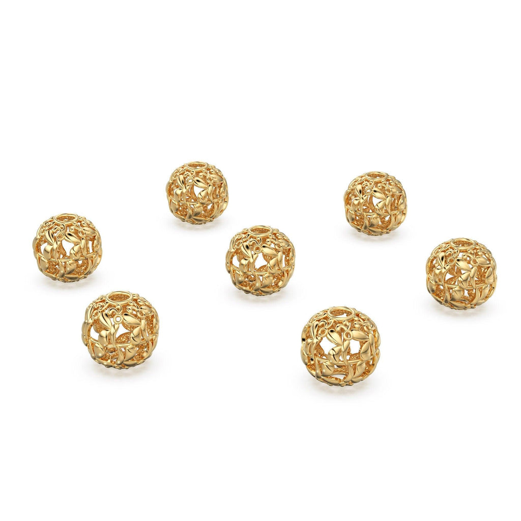 Floral Design and Beautiful Solid Gold 14k 18k Handmade Gold Spacer Bead Jewelry Making Supply 6mm 8mm 10mm - Jalvi & Co.
