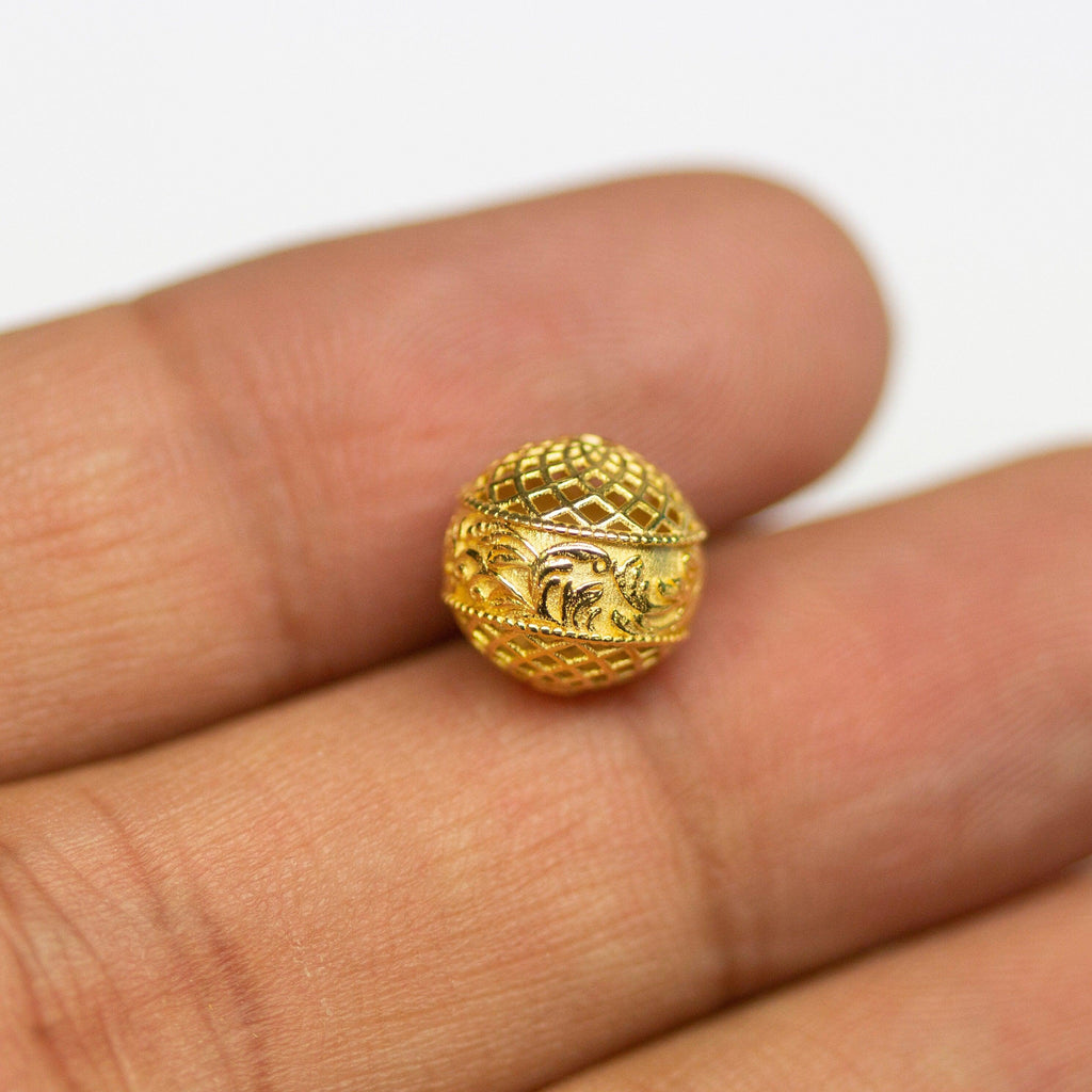 Floral Designer Solid Gold 14k 18k Handmade Gold Spacer Bead Jewelry Making Supply available in 7mm 9mm 12mm - Jalvi & Co.