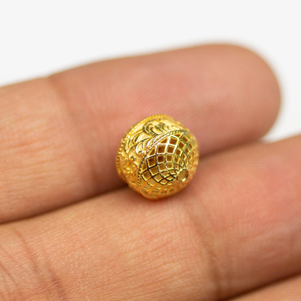 Floral Designer Solid Gold 14k 18k Handmade Gold Spacer Bead Jewelry Making Supply available in 7mm 9mm 12mm - Jalvi & Co.