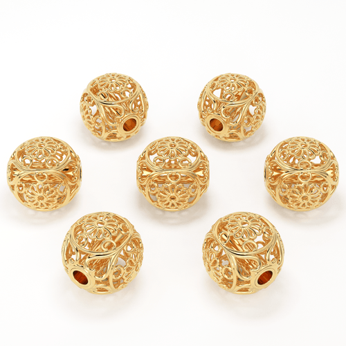 Floral Round Designer Solid Gold 14k 18k Handmade Gold Spacer Bead Jewelry Making Supply 6mm - Jalvi & Co.