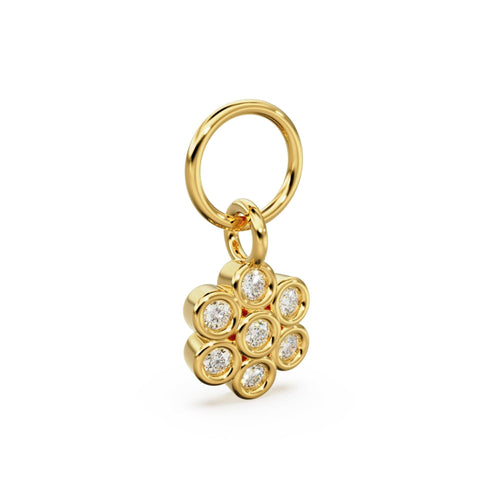 Flower Cluster Diamond Solid Gold Pendant / Real Diamond Gold Charm / Bezel Setting Floral Charm / Diamond Jewelry / Diamond Gold Necklace - Jalvi & Co.