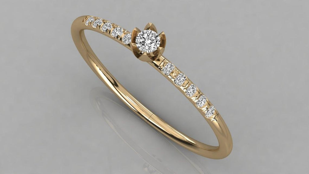 Flower Ring / 14k Gold Round Diamond Micro Pave Floral Ring / Diamond Stacking Ring / Diamond Wedding Band - Jalvi & Co.