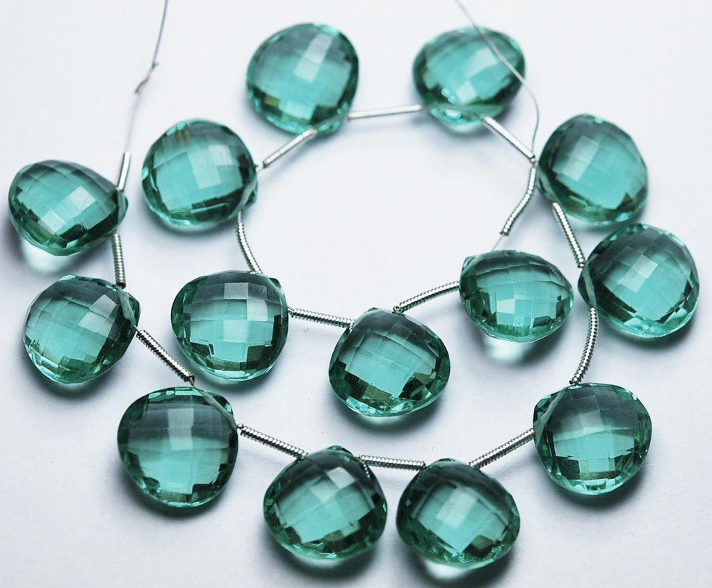 Fluorite Green Quartz Faceted Heart Drop Briolette Loose Pair Beads 10pc 10mm - Jalvi & Co.