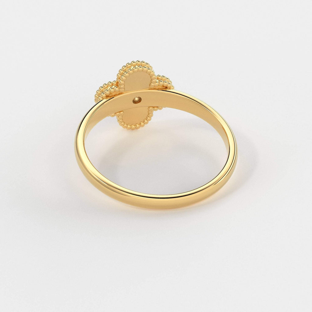Four Leaf Clover Ring Ring / Solitaire Diamond Ring for Women in 14k Gold / Milgrain Solid Gold Ring / Handmade 14k Gold Statement Ring - Jalvi & Co.