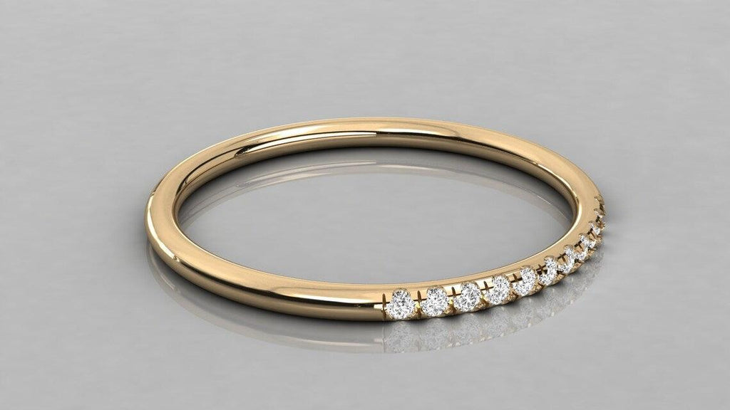 French Pave Diamond Ring / 14k Gold Round Diamond Band / Diamond Pinky Ring / Diamond Stackable Ring - Jalvi & Co.