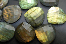 Load image into Gallery viewer, Front Drilled, 1 Matched Pair,Yellow Flashy Labradorite Faceted Heart Shape, 25mm Size - Jalvi &amp; Co.