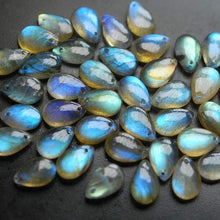 Load image into Gallery viewer, Front Drilled, 10 Beads,Super Finest Blue Flash Labradorite Smooth Pear Shape Briolettes Size 12mm Aprx - Jalvi &amp; Co.