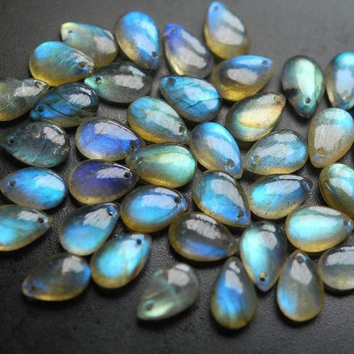 Front Drilled, 10 Beads,Super Finest Blue Flash Labradorite Smooth Pear Shape Briolettes Size 12mm Aprx - Jalvi & Co.