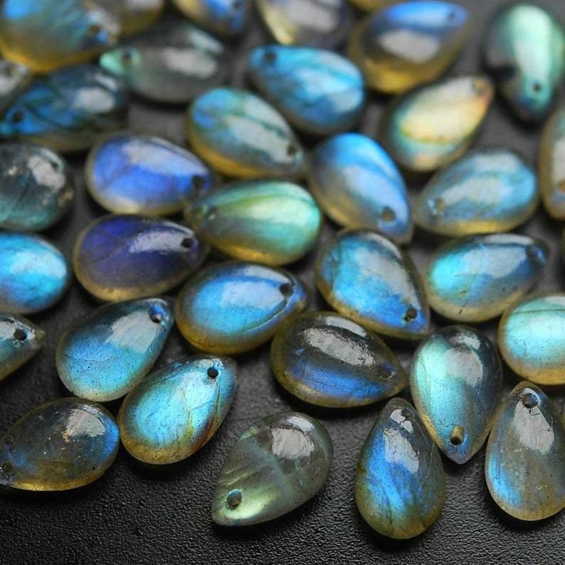 Front Drilled, 10 Beads,Super Finest Blue Flash Labradorite Smooth Pear Shape Briolettes Size 12mm Aprx - Jalvi & Co.