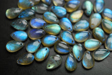 Load image into Gallery viewer, Front Drilled, 10 Beads,Super Finest Blue Flash Labradorite Smooth Pear Shape Briolettes Size 14mm Aprx - Jalvi &amp; Co.