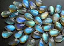 Load image into Gallery viewer, Front Drilled, 10 Beads,Super Finest Blue Flash Labradorite Smooth Pear Shape Briolettes Size 14mm Aprx - Jalvi &amp; Co.