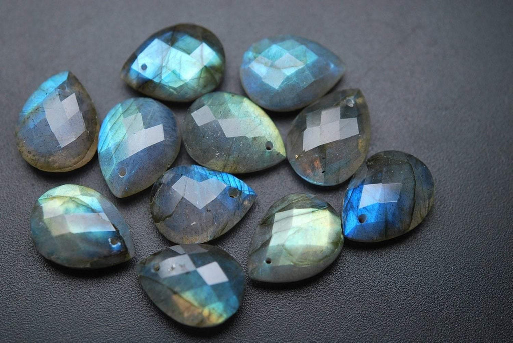 Front Drilled, 2 Beads,Super Finest Blue Flash Labradorite Faceted Pear Shape Briolettes Size 13X18mm Aprx - Jalvi & Co.