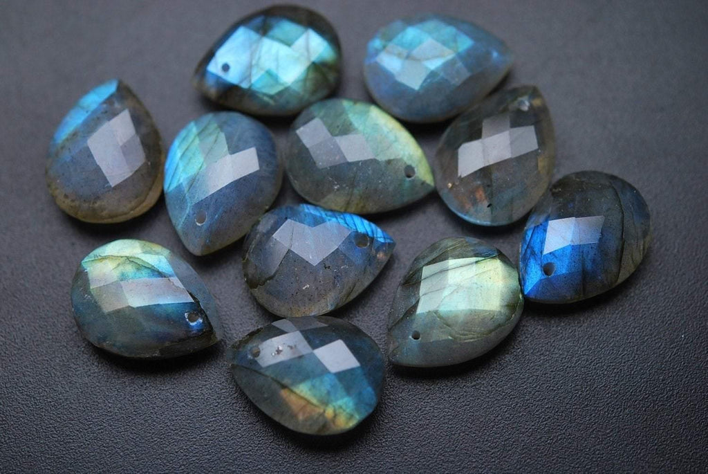 Front Drilled, 2 Beads,Super Finest Blue Flash Labradorite Faceted Pear Shape Briolettes Size 13X18mm Aprx - Jalvi & Co.