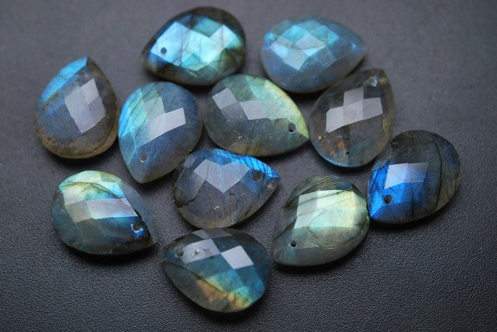 Front Drilled, 2 Beads,Super Finest Blue Flash Labradorite Faceted Pear Shape Briolettes Size 13X18mm Aprx - Jalvi & Co.