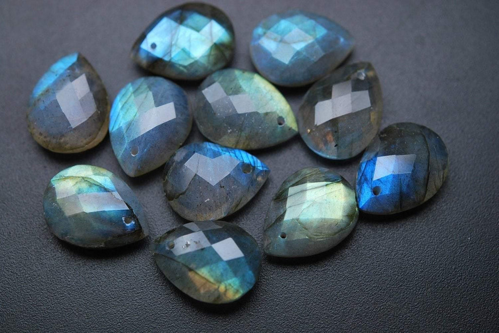 Front Drilled, 2 Beads,Super Finest Blue Flash Labradorite Faceted Pear Shape Briolettes Size 13X18mm Aprx - Jalvi & Co.