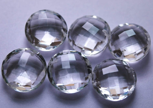 Front Drilled, 3 Matched Pair, Aaa,Super Finest Rock Crystal Quartz Faceted Coins Shape Briolettes, 16mm Size - Jalvi & Co.
