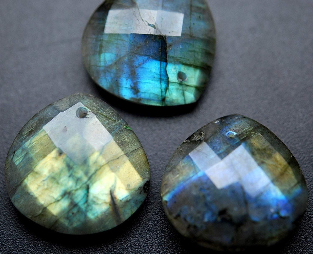 Front Drilled, 5 Matched Pair, Finest Quality,Labradorite Faceted Heart Shape, 12mm Size - Jalvi & Co.