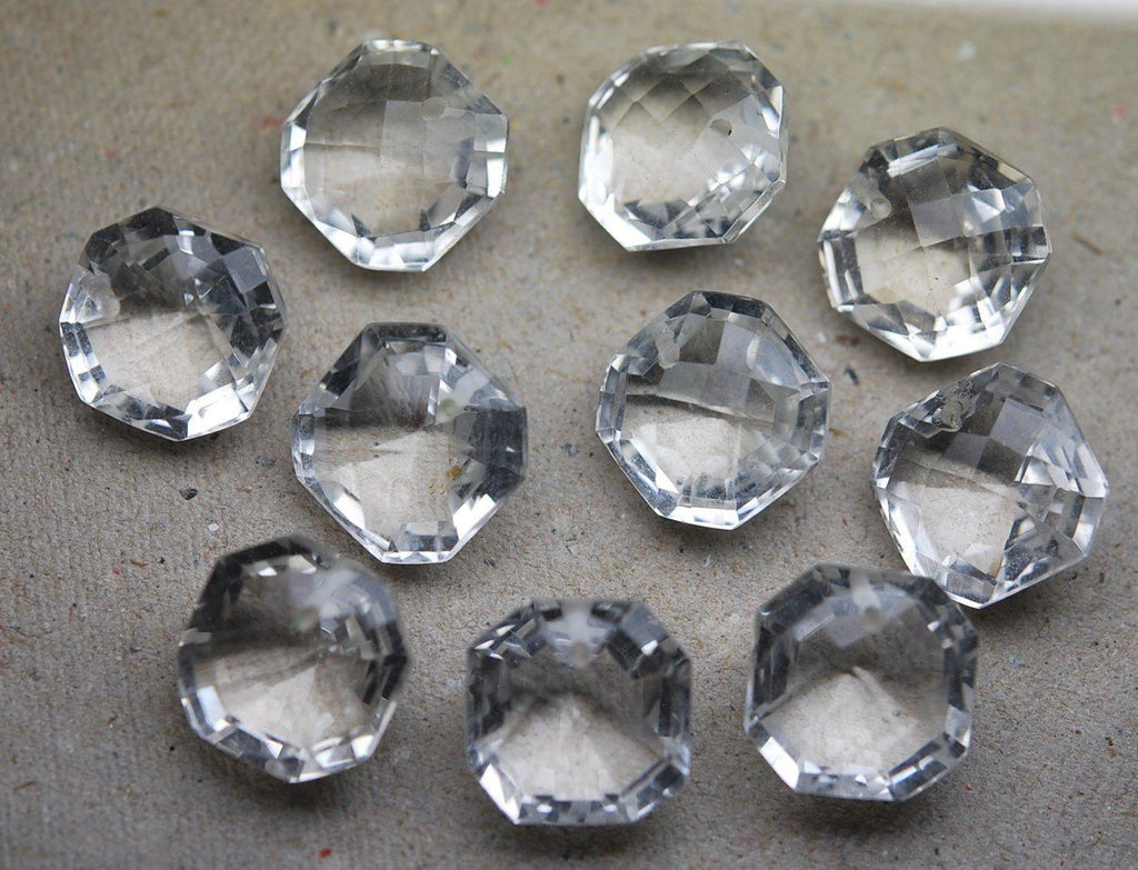 Front Drilled,Super Rare Aaa Natural Rock Crystal Faceted Fancy Cushion Briolettes Calibrated Size 14X14mm - Jalvi & Co.