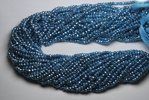 Full 13 Inch Strand, AAA Quality Mystic Sky Blue Pyrite Faceted Rondelles Full Strand, 3.5mm Size, - Jalvi & Co.