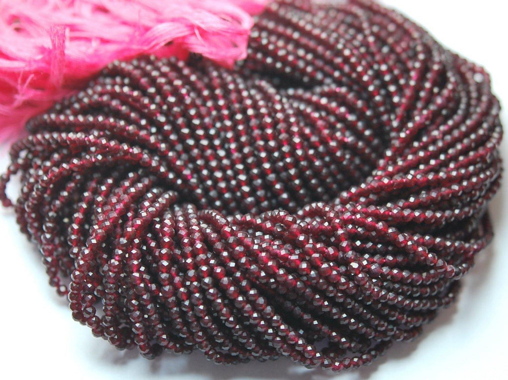 Full 13 Inches Strand Rare Garnet Color Chalcedony Micro Faceted Roundels, 3mm Long Size, - Jalvi & Co.