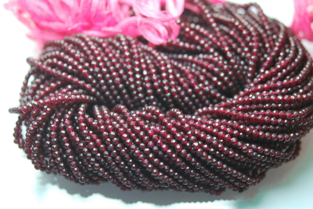Full 13 Inches Strand Rare Garnet Color Chalcedony Micro Faceted Roundels, 3mm Long Size, - Jalvi & Co.