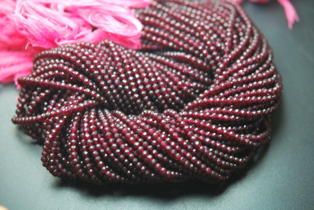 Full 13 Inches Strand Rare Garnet Color Chalcedony Micro Faceted Roundels, 3mm Long Size, - Jalvi & Co.