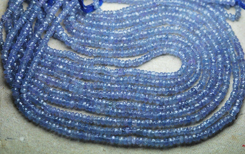 Full 14 Inch Long Strand Micro Faceted Rondelles Blue Tanzanite 2.75-3mm - Jalvi & Co.