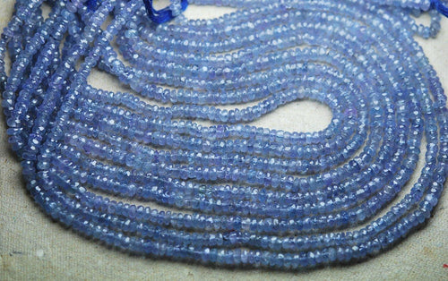 Full 14 Inch Long Strand Micro Faceted Rondelles Blue Tanzanite 2.75-3mm - Jalvi & Co.